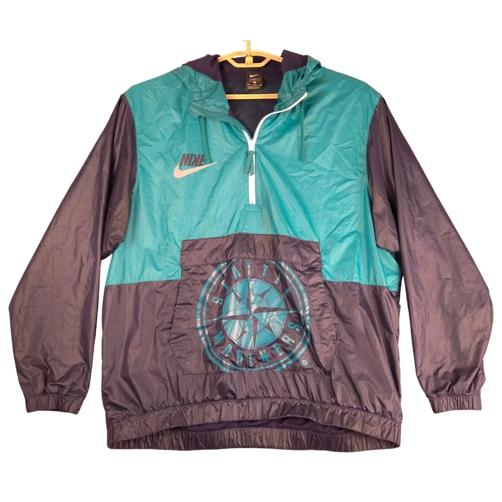 Nike Seattle Mariners MLB Half Zip Windbreaker Teal Navy Blue XL T660420